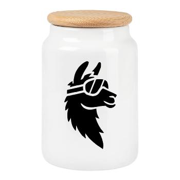 Llama with ski goggles - Cookie Jar with Wooden Lid - white - Front