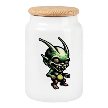Green Goblin in Retro-Comic Style - Cookie Jar with Wooden Lid - white - Front