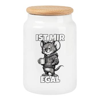 Ist mir egal – Maus mit Kaffee (Sarkasmus) - Keksdose mit Holzdeckel - Weiß - Vorne