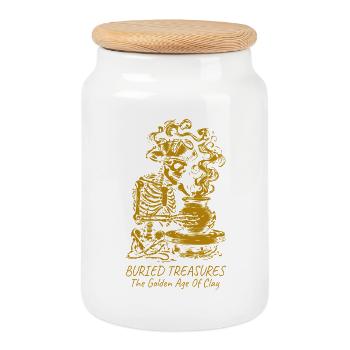 Goldene Tonskelettschätze - Keksdose mit Holzdeckel - Weiß - Vorne