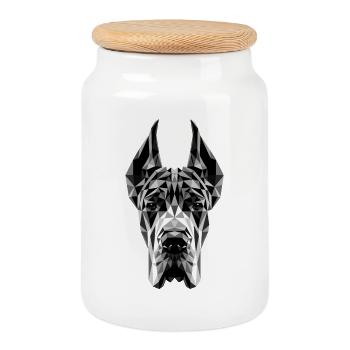 Dogue Allemand Hatz Mâle Saupacker Dogue Allemand - Boîte à biscuits avec couvercle en bois - blanc - Devant