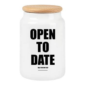 Open To Date – Wear Words - Cookie Jar with Wooden Lid - white - Front