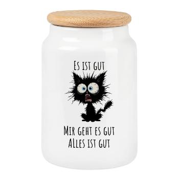 Chat fatigué aux grands yeux Chemise drôle - Boîte à biscuits avec couvercle en bois - blanc - Devant