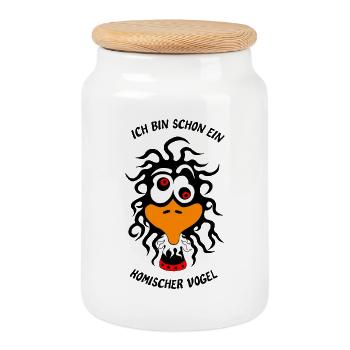 Ich bin schon ein komischer Vogel - Keksdose mit Holzdeckel - Weiß - Vorne