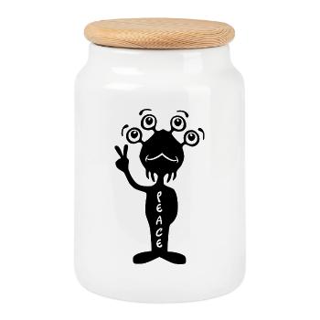 Peace Alien - Black - Boîte à biscuits avec couvercle en bois - blanc - Devant