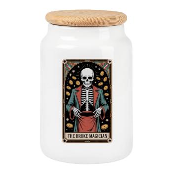 The Broke Magician Skelett Zauberer Tarot - Keksdose mit Holzdeckel - Weiß - Vorne