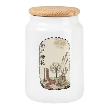 Chinese Pyro Fireworks New Year's Eve - Cookie Jar with Wooden Lid - white - Front