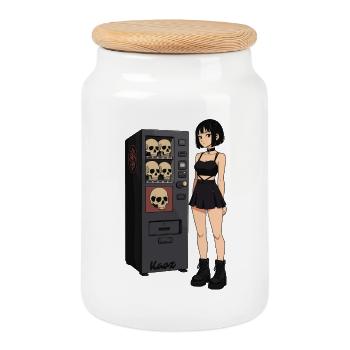 Distributeur automatique de crânes Goth Girl - Boîte à biscuits avec couvercle en bois - blanc - Devant