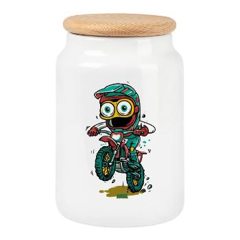 Kaoz Motorcycle Hero Cartoon Motocross - Cookie Jar with Wooden Lid - white - Front