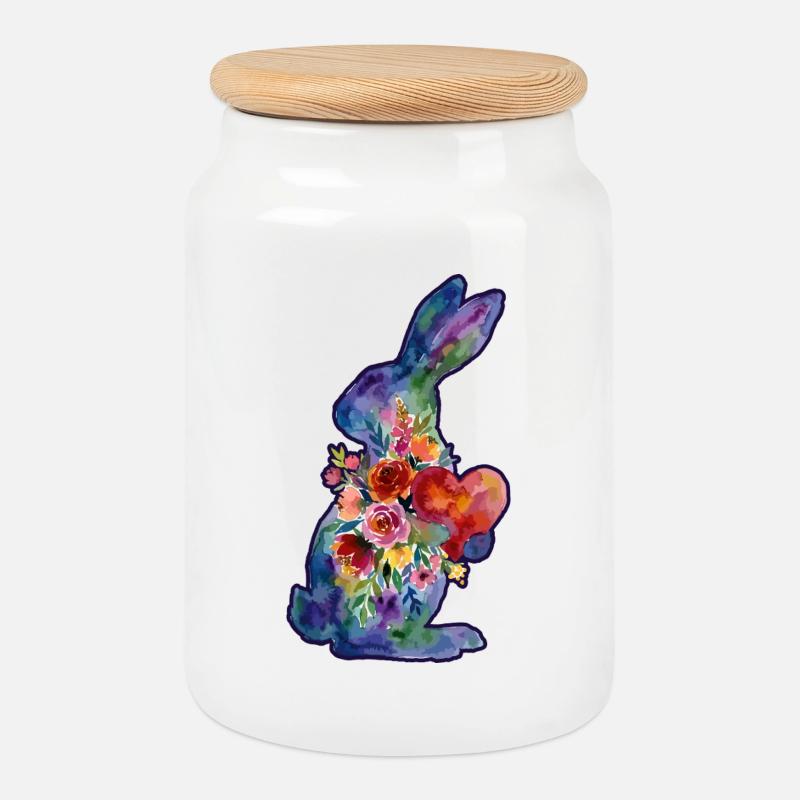 Hase Herz Wasserfarben - Keksdose mit Holzdeckel - Weiß