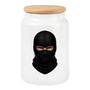 Tactical Sturmmaske Streetwear Airsoft Motiv - Keksdose mit Holzdeckel - Weiß - Vorne
