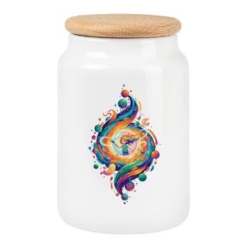 Cosmos tourbillonne, Art arc-en-ciel, plaisir enfantin - Boîte à biscuits avec couvercle en bois - blanc - Devant