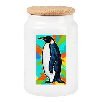 penguin - Cookie Jar with Wooden Lid - white - Front