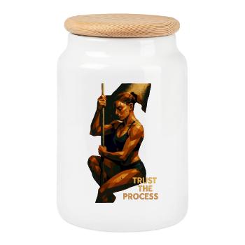 Pole Dance Trust the Process – Focus & Power - Cookie Jar with Wooden Lid - white - Front