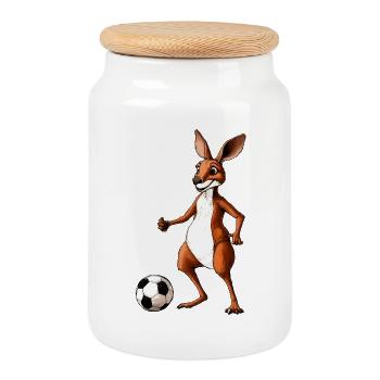 Fussball Känguru - Keksdose mit Holzdeckel - Weiß - Vorne