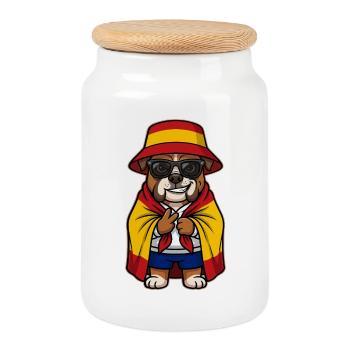 Chien de dessin animé Bouledogue espagnol Cool & Stylé - Boîte à biscuits avec couvercle en bois - blanc - Devant