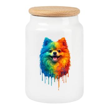 Poméranie aux couleurs vives - Boîte à biscuits avec couvercle en bois - blanc - Devant
