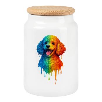 Caniche aux couleurs vives - Boîte à biscuits avec couvercle en bois - blanc - Devant