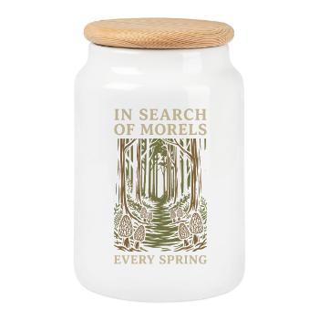 Morel mushroom hunters Wild morel mushrooms on - Cookie Jar with Wooden Lid - white - Front