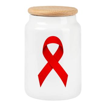 Thème de la sensibilisation au Ruban Rouge - Boîte à biscuits avec couvercle en bois - blanc - Devant