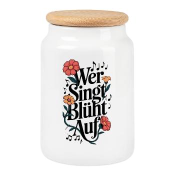 Qui chante les fleurs dans le chanteur du Sing Along Festival Choir Singer - Boîte à biscuits avec couvercle en bois - blanc - Devant