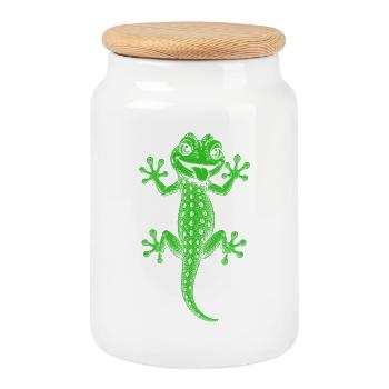 Gecko - Keksdose mit Holzdeckel - Weiß - Vorne