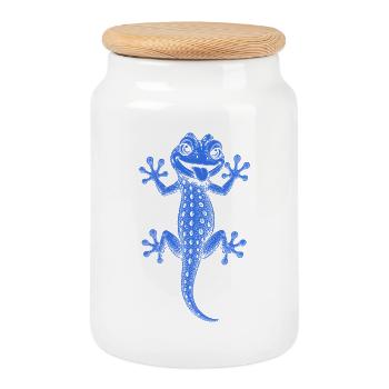 Gecko - Keksdose mit Holzdeckel - Weiß - Vorne