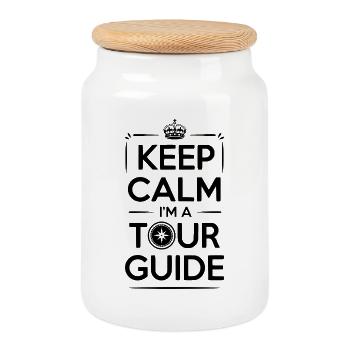 Keep Calm I'm a Tour Guide - Cookie Jar with Wooden Lid - white - Front