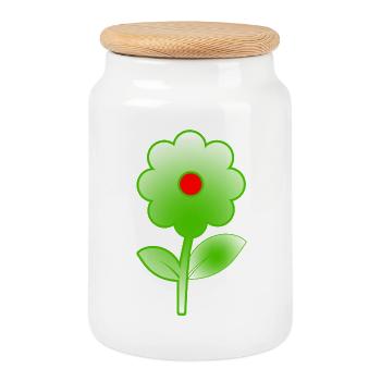 Flowers - Cookie Jar with Wooden Lid - white - Front