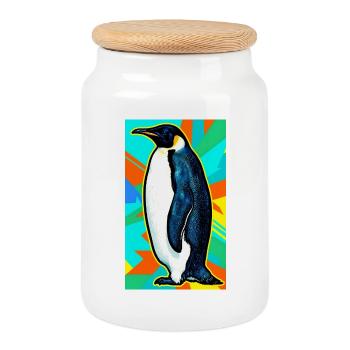 Pinguin - Keksdose mit Holzdeckel - Weiß - Vorne