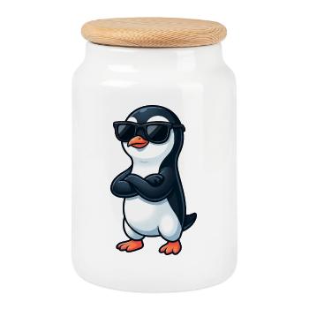 Mignons lunettes de soleil dessin animé Pingouin Fraîcheur d’été - Boîte à biscuits avec couvercle en bois - blanc - Devant