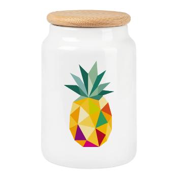 Geometrische Ananas – Tropisches Frucht Motiv   - Keksdose mit Holzdeckel - Weiß - Vorne