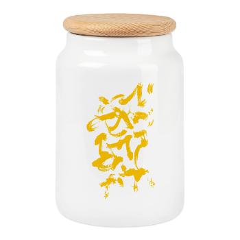 Abstract Background - Brush Pattern YELLOW - Cookie Jar with Wooden Lid - white - Front