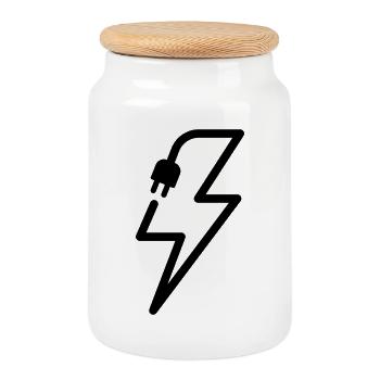 Electrician Lightning Plug Power Icon - Cookie Jar with Wooden Lid - white - Front