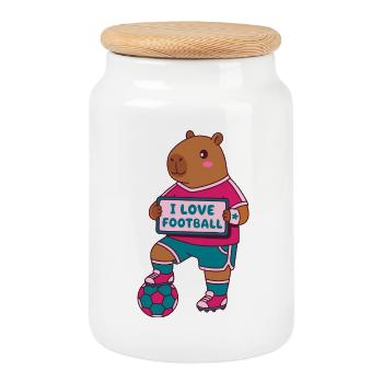 Capybara de football - Design de tee - Cadeau pour les fans de football - Boîte à biscuits avec couvercle en bois - blanc - Devant