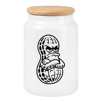 Peanut Angry Funny Nut Snacks Humor - Cookie Jar with Wooden Lid - white - Front
