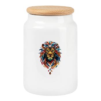 Tête de lion colorée - Boîte à biscuits avec couvercle en bois - blanc - Devant