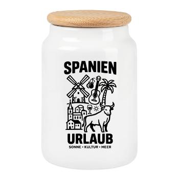 Spanien Urlaub - Keksdose mit Holzdeckel - Weiß - Vorne