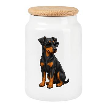 Dobermann cool Sonnenbrille treuer Freund - Keksdose mit Holzdeckel - Weiß - Vorne