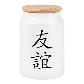 Freundschaft-Kanji 2 - Keksdose mit Holzdeckel - Weiß - Vorne