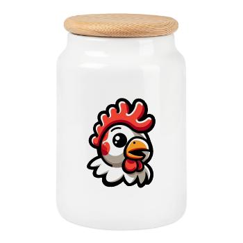 Chicken Head Comic - Cookie Jar with Wooden Lid - white - Front
