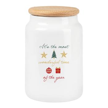 Wonderful Christmas time - Cookie Jar with Wooden Lid - white - Front