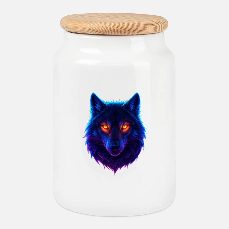 Neon Wolf's Aurora Eyes - Cookie Jar with Wooden Lid - white