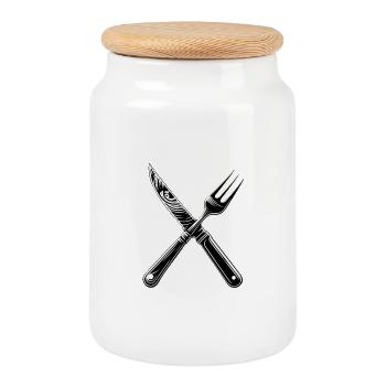 Couverts noir et blanc - Boîte à biscuits avec couvercle en bois - blanc - Devant