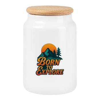 Montagnes et nature Design extérieur - Boîte à biscuits avec couvercle en bois - blanc - Devant