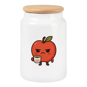 Grumpy Kawaii Apple - Drôle pas mon problème Meme - Boîte à biscuits avec couvercle en bois - blanc - Devant