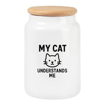 Mon chat me comprend - Boîte à biscuits avec couvercle en bois - blanc - Devant