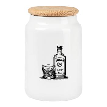 Vodka – 100% Therapy Inside | Humor Motif - Cookie Jar with Wooden Lid - white - Front