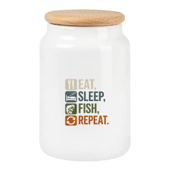 Eat Sleep Fish Repeat Angler Spruch Fishing Design - Keksdose mit Holzdeckel - Weiß - Vorne