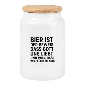 Beer is proof that God loves us - Cookie Jar with Wooden Lid - white - Front